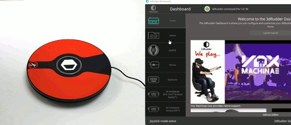 3dRudder Mouse Mode dashboard activation