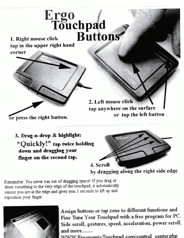 Button Ergonomic Touchpad Instruction Sheet