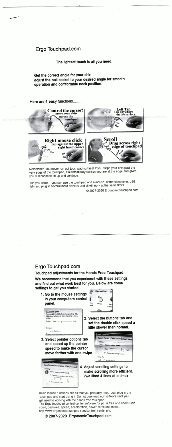 Hands-Free Touchpad Instruction Sheet